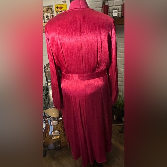 GUC Nine West Long Sleeve High Low Wrap Dress Size XL Bright Magenta - Picture 10 of 14
